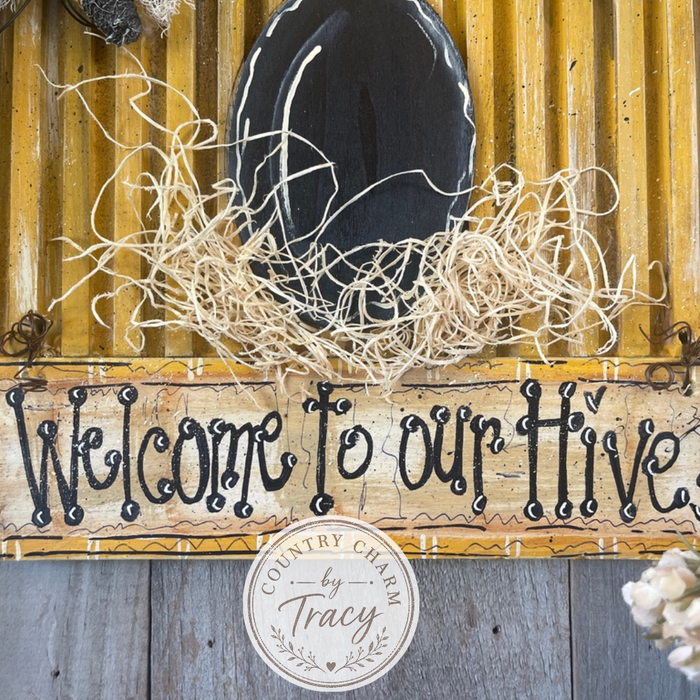 Wood Hand-Painted Honey Hive Door Hanger