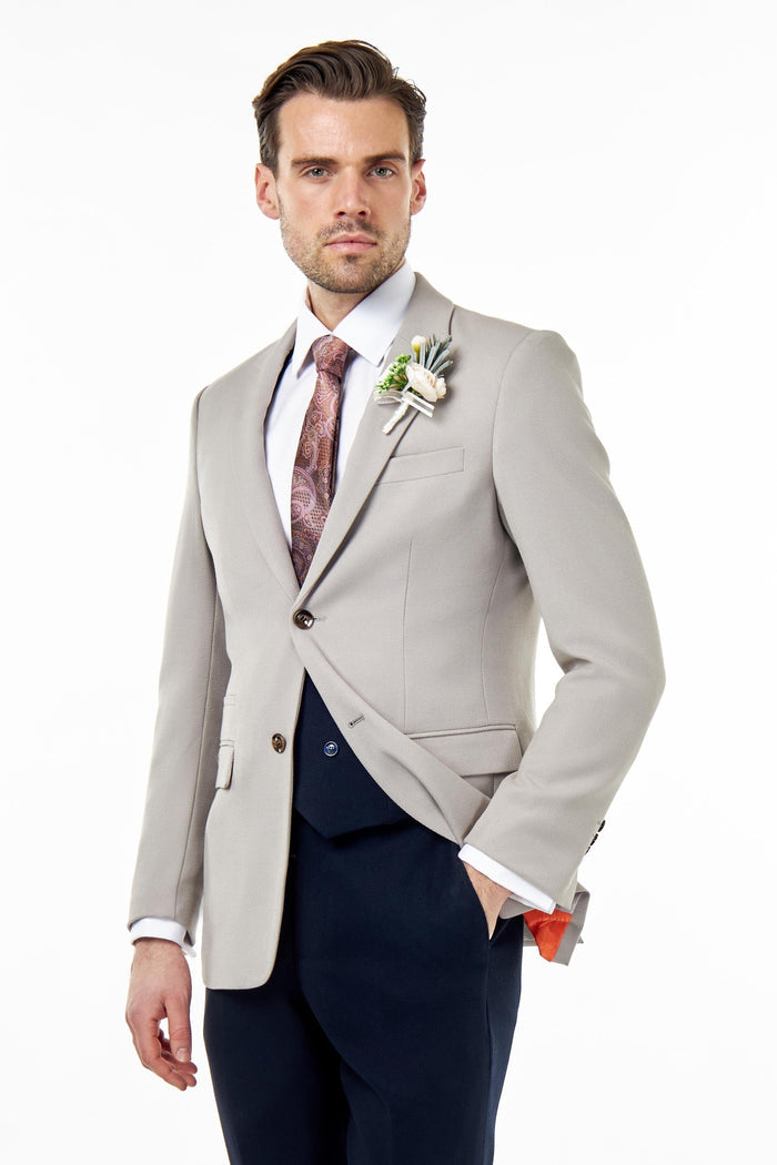 ZAK - 3 PIECE WEDDING SUIT NAVY TAUPE HONEYCOMB
