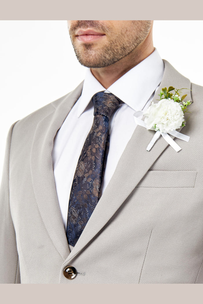 ZAK - 3 PIECE WEDDING SUIT NAVY TAUPE HONEYCOMB