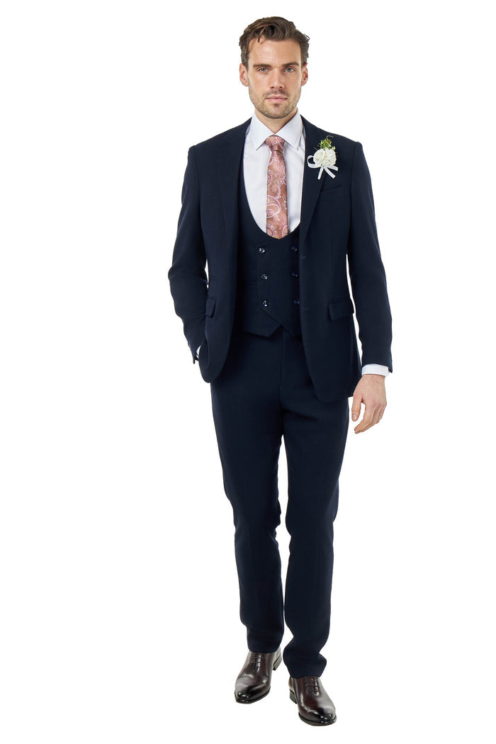 ZAK - NAVY BLUE HONEYCOMB TAILORED 3 PIECE SUIT