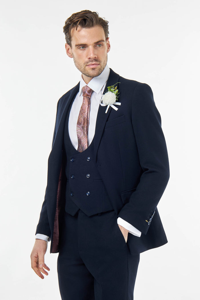 ZAK - NAVY BLUE HONEYCOMB TAILORED 3 PIECE SUIT