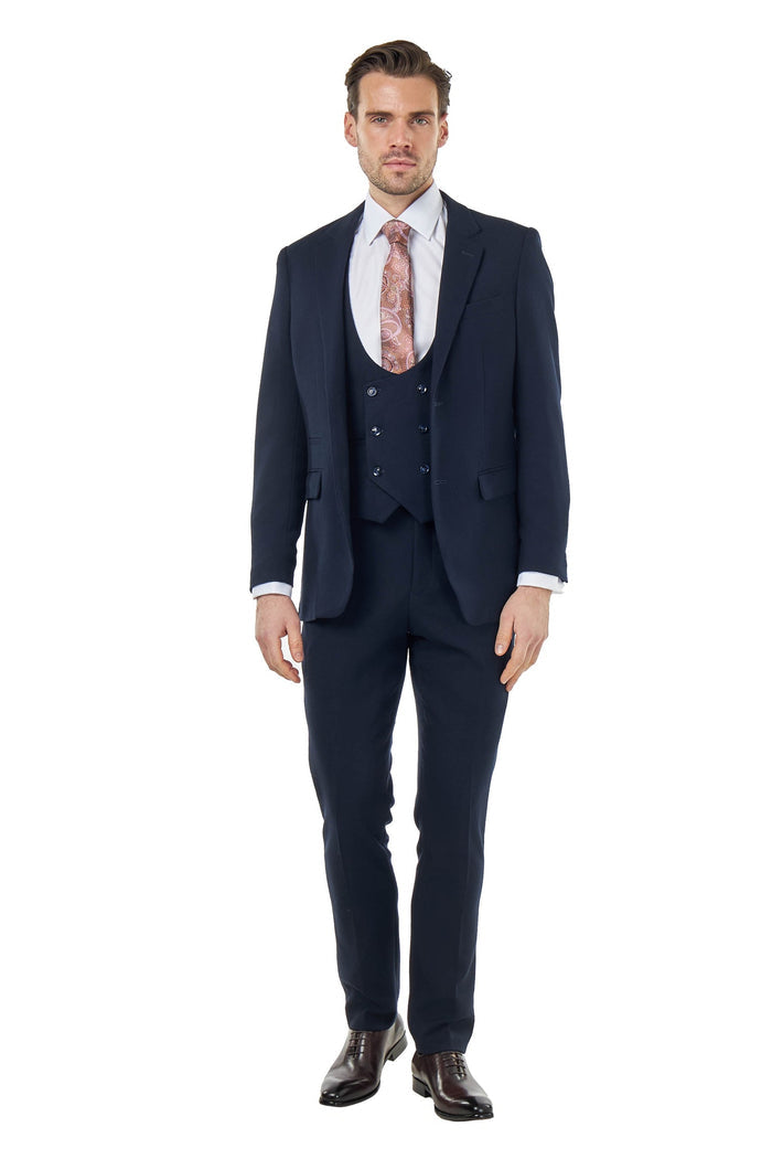 ZAK - NAVY BLUE HONEYCOMB TAILORED 3 PIECE SUIT