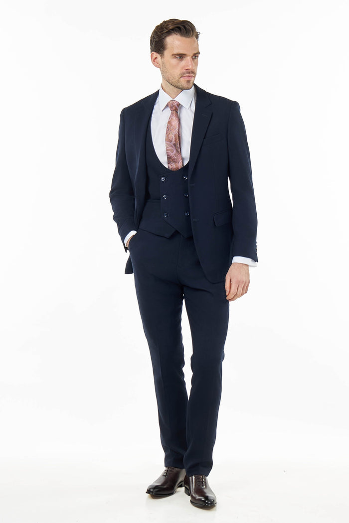 ZAK - NAVY BLUE HONEYCOMB TAILORED 3 PIECE SUIT