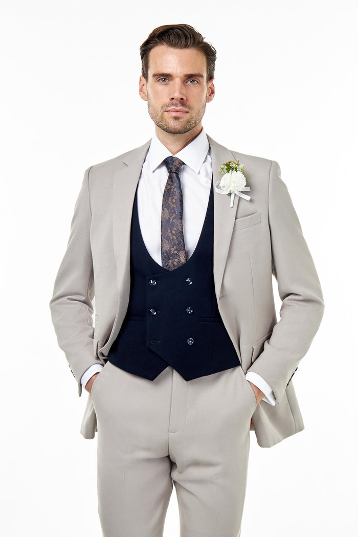 ZAK - TAILORED 3 PIECE WEDDING SUIT TAUPE HONEYCOMB