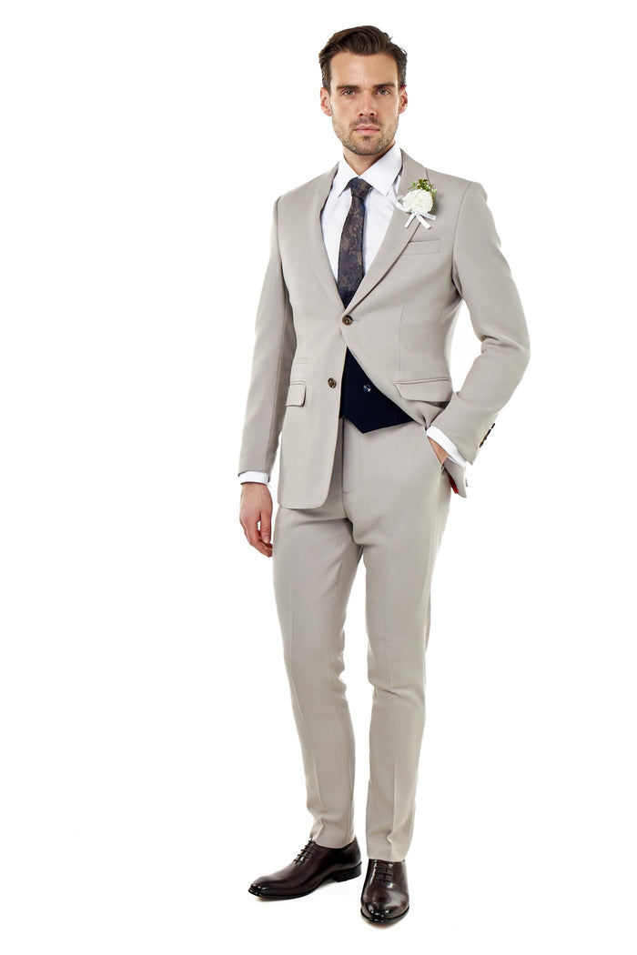 ZAK - TAILORED 3 PIECE WEDDING SUIT TAUPE HONEYCOMB