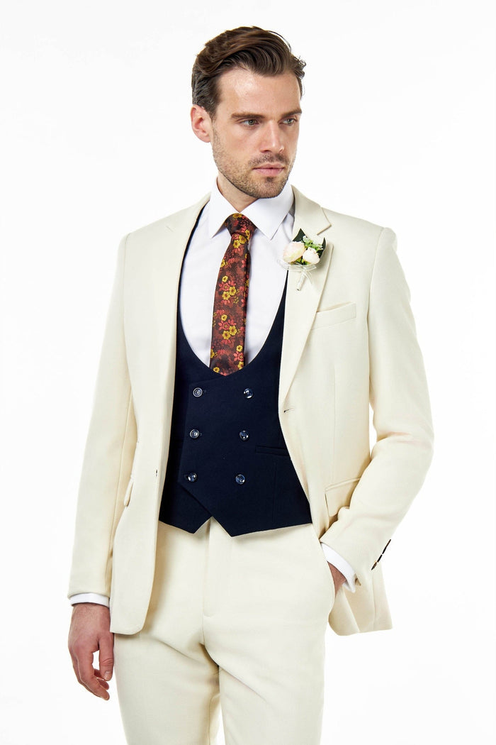 ZAK – CREAM IVORY TAILORED 3 PIECE WEDDING SUIT