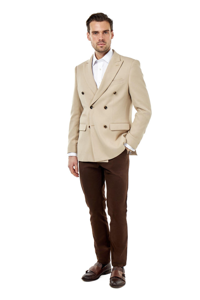 ZAK – DOUBLE BREASTED SUIT JACKET IN STONE HONEYCOMB