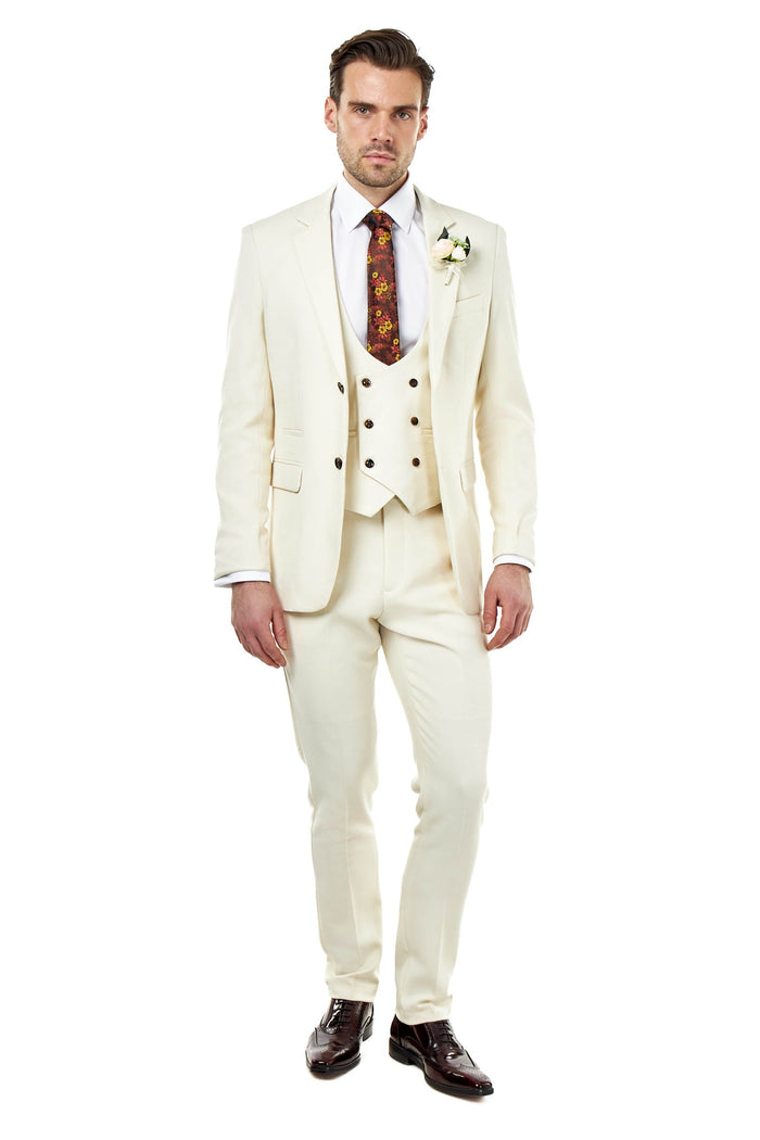 ZAK – IVORY TAILORED 3 PIECE SUIT STONE HONEYCOMB