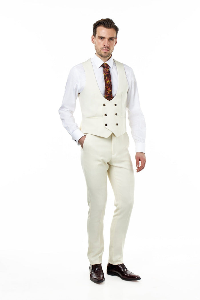 ZAK – IVORY TAILORED 3 PIECE SUIT STONE HONEYCOMB