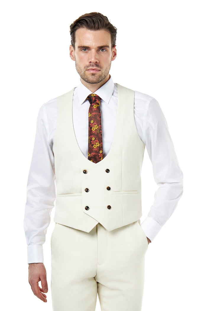 ZAK – IVORY TAILORED 3 PIECE SUIT STONE HONEYCOMB
