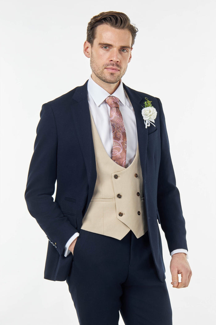 ZAK – NAVY BLUE TAILORED 3 PIECE WEDDING SUIT