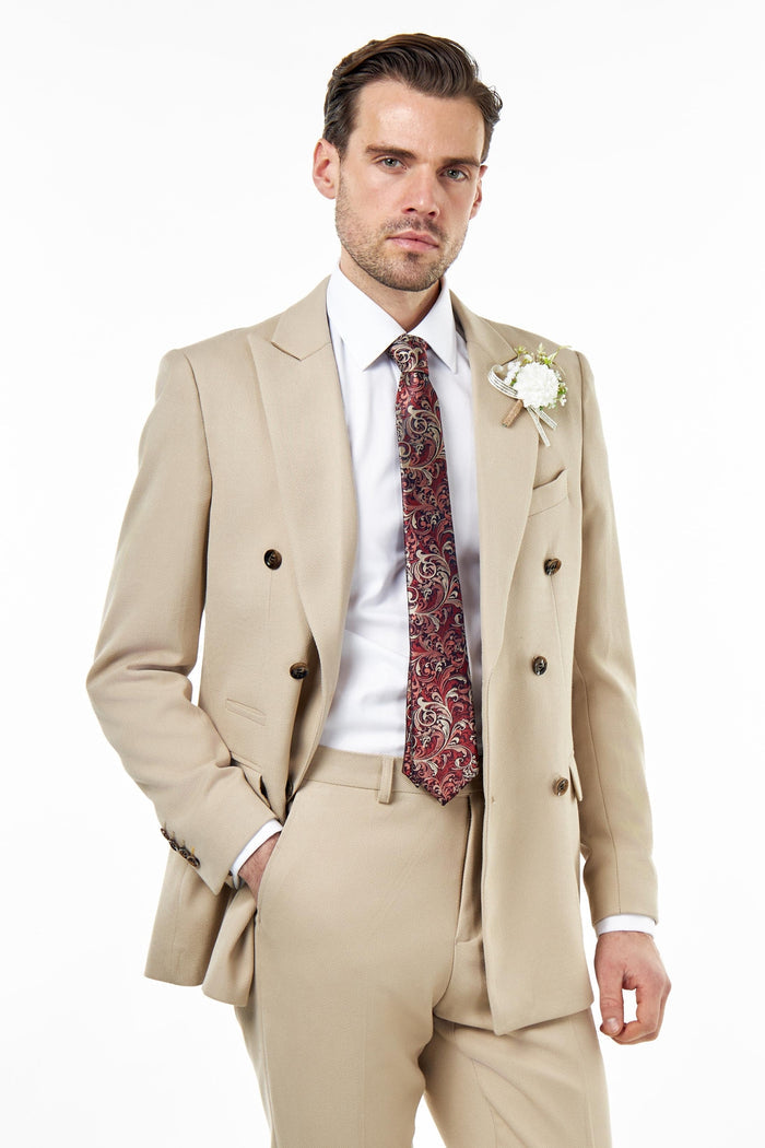 ZAK – Stone Double Breasted Tailored 2 Piece Suit